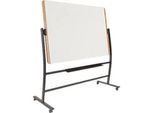 Mobiles Whiteboard Rocada Natural, drehbar, magnethaftend, Ablageschale, Stahl auf Holz, B 1500 x H 1000 mm