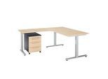 Schäfer Shop Select 3-tlg. Büromöbelset Schreibtisch Start Off, Rechteck, T-Fuss, B 1800 x T 800 x H 735 mm, Ahorn/graphit