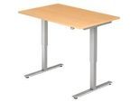 Schreibtisch Ulm, elektrisch höhenverstellbar, T-Fuss, B 1200 mm, Buche-Dekor
