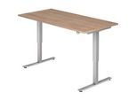 Schreibtisch Ulm, elektrisch höhenverstellbar, T-Fuss, B 1600 mm, Nussbaum-Dekor