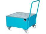 Stahl-Auffangwanne mit Rollen+Griff, 800 x 800 mm, blau RAL 5012