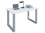 Schreibtisch, rechteckig, Bügelfuss, B 1400 x T 500 x H 760 mm, weiss/silber