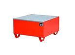 Stahl-Auffangwanne mit Gitterrost, 800 x 800 mm, rot RAL 3000