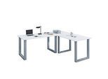 Eckschreibtisch, Winkel 90°, Bügelfuss, B 1600 x T 500/1600 x H 760 mm, weiss/silber