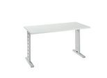 Home Office Schreibtisch Moxxo IQ, Rechteck, C-Fuss, B 1300 x T 650 x H 735 mm, lichtgrau/weissaluminium RAL 9006