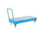 Stahl-Auffangwanne mit Rollen + Griff, 1800 x 800 mm, blau RAL 5012