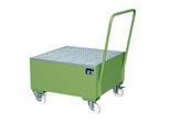 Stahl-Auffangwanne mit Rollen+Griff, 800 x 800 mm grün RAL 6011