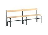 Umkleidebank, Stahlrohr/Holz, einfach, mit Rückenteil, L 2000 mm, anthrazit