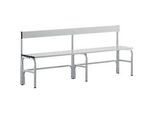Umkleidebank, Stahlrohr/Alu, einfach mit Rückenteil, 1500 mm lang, weissalu