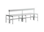 Umkleidebank, Stahlrohr/Alu, doppelt mit Rückenteil, 1500 mm lang, lichtgrau