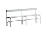 Umkleidebank, Stahlrohr/Alu, einfach mit Rückenteil, 1500 mm lang, lichtgrau
