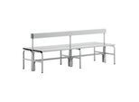 Umkleidebank, Stahlrohr/Alu, doppelt mit Rückenteil, 2000 mm lang, lichtgrau