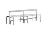 Umkleidebank, Edelstahlrohr/Alu, doppelt mit Rückenteil, L 2000 mm, lichtgrau