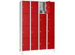 Wertfachschrank 300 mm, 4 Abteile, 16 Fächer, Sicherheitszylinderschloss, Fuss, feuerrot