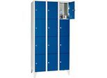 Wertfachschrank 300 mm, 3 Abteile, 12 Fächer, Sicherheitszylinderschloss, Fuss, enzianblau