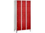 Wertfachschrank 300 mm, 3 Abteile, 15 Fächer, Sicherheitszylinderschloss, Fuss, feuerrot