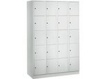 Wertfachschrank 300 mm, 4 Abteile, 20 Fächer, Sicherheitszylinderschloss, Sockel, lichtgrau
