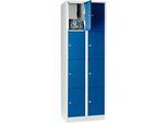 Wertfachschrank 300 mm, 2 Abteile, 8 Fächer, Sicherheitszylinderschloss, Sockel, enzianblau