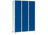 Wertfachschrank 400 mm, 3 Abteile, 9 Fächer, Sicherheitszylinderschloss, Fuss, enzianblau
