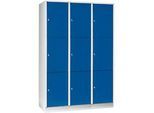 Wertfachschrank 400 mm, 3 Abteile, 9 Fächer, Sicherheitszylinderschloss, Sockel, enzianblau