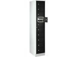 Verteilerschrank, mit Zentraltür, Abteilbreite innen 350 mm, Breite 350 mm, 10 Fächer, tiefschwarz