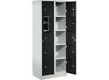 Verteilerschrank, mit Zentraltür, Abteilbreite innen 350 mm, Breite 700 mm, 10 Fächer, tiefschwarz