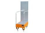 Fahrbare Auffangwanne LPW 60-3, mit Lochplattenwand, aus Stahl, Kapazität 2 x 60-Liter Fass, orange