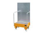 Fahrbare Auffangwanne LPW 60-2, mit Lochplattenwand, aus Stahl, Kapazität 2 x 60-Liter Fass, orange