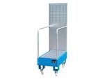Fahrbare Auffangwanne LPW 60-3, mit Lochplattenwand, aus Stahl, Kapazität 2 x 60-Liter Fass, blau