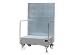 Fahrbare Auffangwanne, aus Stahl, 215 l Auffangvolumen für 2 x 200-Liter Fässer, grau lackiert