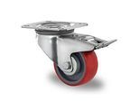 CASCOO Lenkrolle N2U6, mit Totalfeststeller, Rad-ø 80 mm x B 32 mm, Polyamid-Felge, Polyurethan-Lauffläche, rot, Rollenlager, bis 130 kg