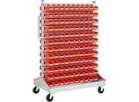 Sichtrollwagen f. Sichtlagerkästen, zweiseitig, B 1130 x T 710 x H 1705 mm, 240 x 0,7 l rot