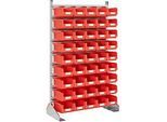 Ständerregal einseitig, B 1130 x T 500 x H 1885 mm, 45 x 7,5 l, rot
