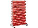 Ständerregal zweiseitig, B 1130 x T 700 x H 1885 mm, 300 x 0,7 l, rot