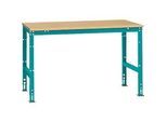 Manuflex Arbeitstisch UNIVERSAL Standard, 1500 x 1000 mm, Multiplex natur, wasserblau