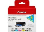 Canon Sparpaket 6 Tintenpatronen PGI-550 PGBK/CLI-551 schwarz, schwarz-pigmentiert, CMY, original