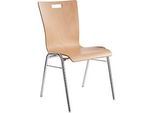 Schäfer Shop Select Stapelstuhl Natur, stapelbar bis 10 Stück, desinfektionsmittelbeständig, ohne Stoffpolster, B 430 x T 410 x H 450 mm, Holz & Stahl