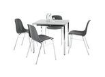 Sparset Stapelstuhl BETA, Bezug anthrazit, Sitzmasse B 400 x T 420 x H 460 mm, 4 Stück + Konferenztisch, B 800 x T 800 mm, lichtgrau