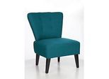 Lounge Sessel BRIGHTON, Stoffbezug, Vintage-Look, Massivholzbeine, blau