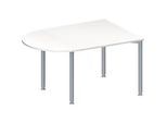 Schäfer Shop Genius Konferenztisch MODENA FLEX, Halbkreis, 4-Fuss Rundrohr, B 1400 x T 1000 x H 720-840 mm, weiss/weissaluminium RAL 9006