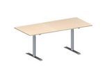Schäfer Shop Genius Konferenztisch MODENA FLEX, Rechteck, T-Fuss Rundrohr, B 1800 x T 800 x H 650-850 mm, Ahorn/weissaluminium RAL 9006