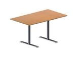 Schäfer Shop Genius Konferenztisch MODENA FLEX, Rechteck, T-Fuss Rundrohr, B 1400 x T 800 x H 650-850 mm, Buche/weissaluminium RAL 9006