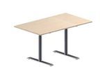Schäfer Shop Genius Konferenztisch MODENA FLEX, Rechteck, T-Fuss Rundrohr, B 1400 x T 800 x H 650-850 mm, Ahorn/weissaluminium RAL 9006