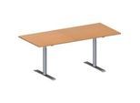 Schäfer Shop Genius Konferenztisch MODENA FLEX, Rechteck, T-Fuss Rundrohr, B 1800 x T 800 x H 650-850 mm, Buche/weissaluminium RAL 9006