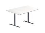 Schäfer Shop Genius Konferenztisch MODENA FLEX, Tonne, T-Fuss Rundrohr, B 1400 x T 1000 x H 650-850 mm, weiss/weissaluminium RAL 9006