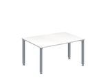 Schäfer Shop Genius Konferenztisch MODENA FLEX, Tonne, 4-Fuss Quadratrohr, B 1400 x T 1000/800 x H 720-840 mm, weiss/weissaluminium RAL 9006