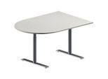 Schäfer Shop Genius Konferenztisch MODENA FLEX, Halbkreis, T-Fuss Rundrohr, B 1400 x T 1000 x H 650-850 mm, lichtgrau/weissaluminium RAL 9006