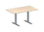 Schäfer Shop Genius Konferenztisch MODENA FLEX, Rechteck, T-Fuss Rundrohr, B 1400 x T 800 x H 650-850 mm, Ahorn/weissaluminium RAL 9006