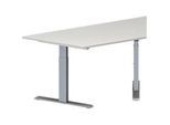 Schäfer Shop Genius Konferenztisch MODENA FLEX, Trapez, T-Fuss Rechteckrohr, B 1600 x T 800 x H 650-850 mm, lichtgrau/weissaluminium RAL 9006