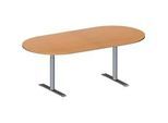 Schäfer Shop Genius Konferenztisch MODENA FLEX, Oval, T-Fuss Rundrohr, B 2000 x T 1000 x H 650-850 mm, Buche/weissaluminium RAL 9006